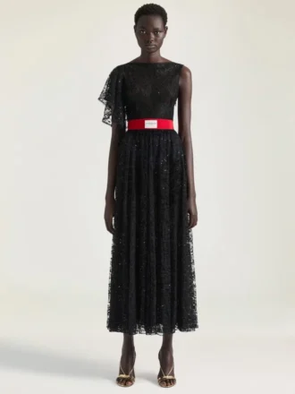 Asymmetrische jurk van kant met pailletten