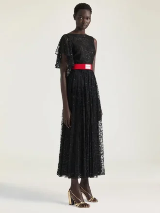 Asymmetrische jurk van kant met pailletten
