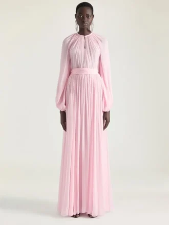 Avondjurk met ballonmouwen van zijden chiffon