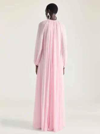 Avondjurk met ballonmouwen van zijden chiffon