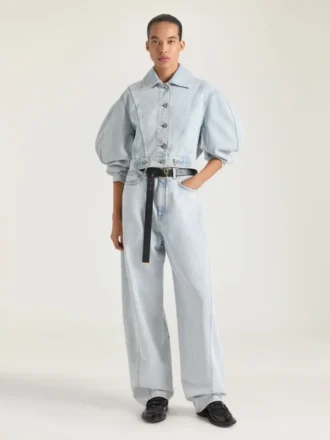 Back-to-front cocoonjas in lichtblauw denim
