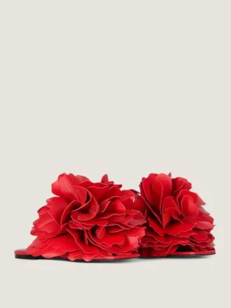 Boudoir platte muiltjes van leer met rozenblaadjes