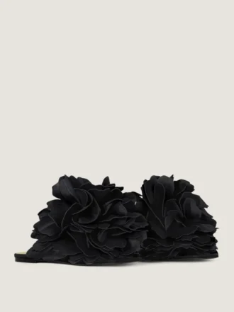 Boudoir platte muiltjes van leer met rozenblaadjes