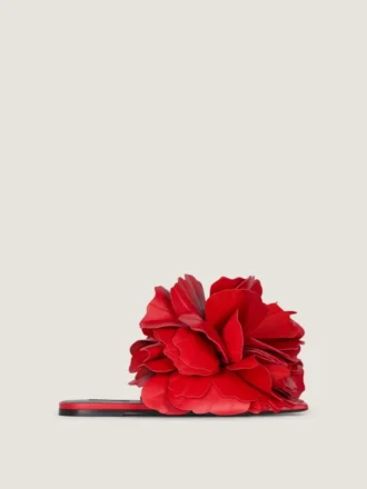 Boudoir platte muiltjes van leer met rozenblaadjes