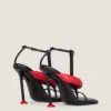 Boudoir tweekleurige teenslippers met hak van nappaleer
