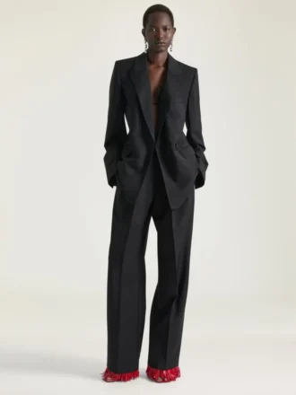 Broek met dubbele plooien van wol en mohair