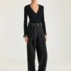 Broek met dubbele plooien van wol en mohair Broek met dubbele plooien van wol en mohair