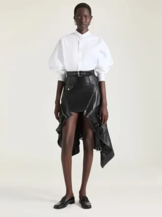 Asymmetrische bikerrok van leer