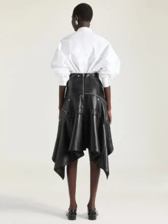 Asymmetrische bikerrok van leer