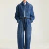 Medium blauwe cropped cocoon cargo-jeans