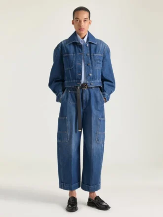 Medium blauwe cropped cocoon cargo-jeans