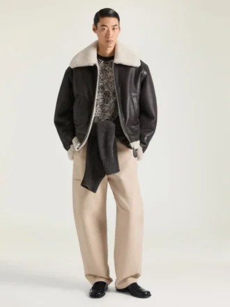 Couture-naad Aviator-blouson van leer en schapenvacht