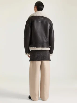 Couture-naad Aviator-blouson van leer en schapenvacht
