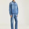 Couture-overhemd met naden in shadow-gewassen denim Couture-overhemd met naden in shadow-gewassen denim