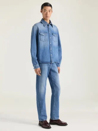Couture-overhemd met naden in shadow-gewassen denim