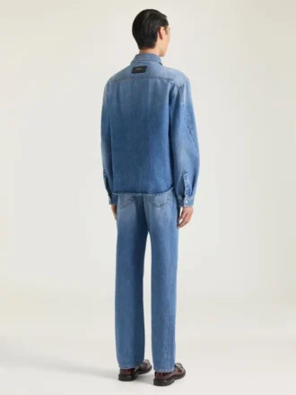Couture-overhemd met naden in shadow-gewassen denim
