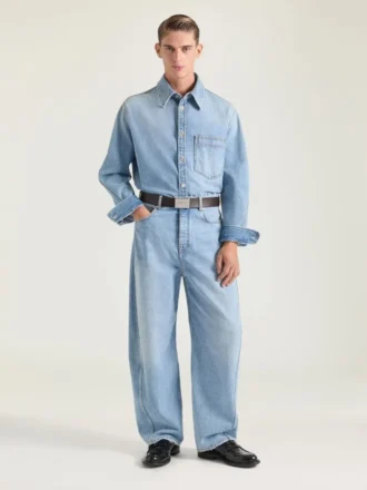 Couture-overhemd met naden in lichtblauw denim