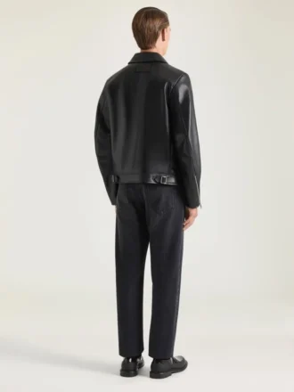 Bikerblouson met ritssluiting van leer