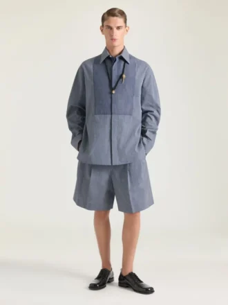 Couture smokinghemd met geruite naden van katoen