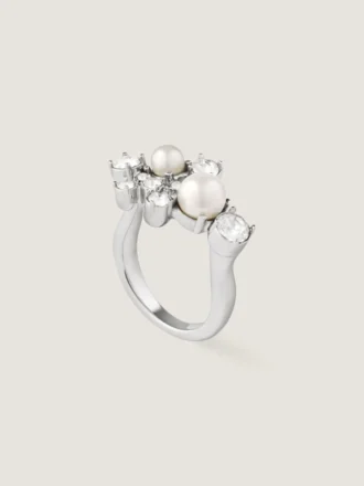 Crystal Pearl-ring van metaal, kristallen en parels