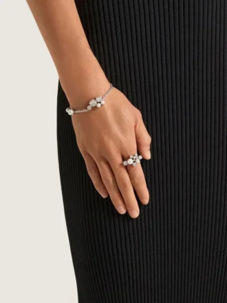 Crystal Pearl-ring van metaal, kristallen en parels