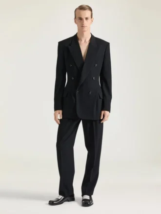 Dubbelrijig jasje van wollen twill