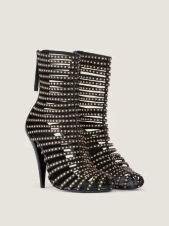 Enkellaarsjes met kooiontwerp van leer met studs