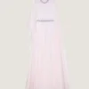 Gedrapeerde avondjurk van chiffon met kristallen en cape Gedrapeerde avondjurk van chiffon met kristallen en cape