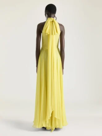 Halternek-avondjurk van zijden chiffon met strikdetail Halternek-avondjurk van zijden chiffon met strikdetail