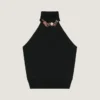 Haltertop van viscose met kristallen