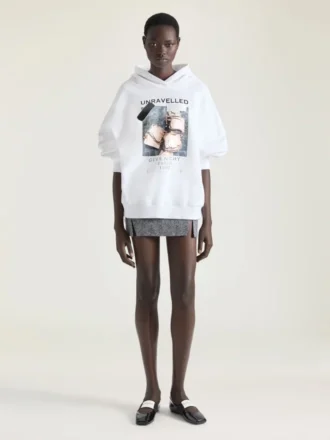 Hoodie-sweatshirt van fleece met archiefprint