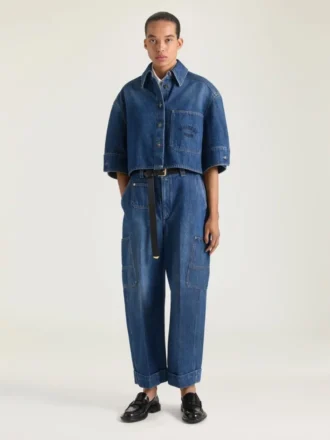Kort cocoon-shirt van middelblauwe denim