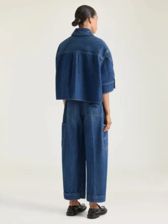 Kort cocoon-shirt van middelblauwe denim