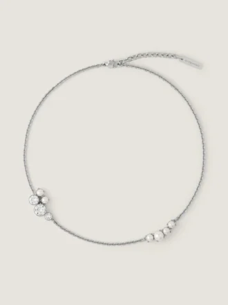 korte Crystal Pearl-ketting van metaal, kristallen en parels