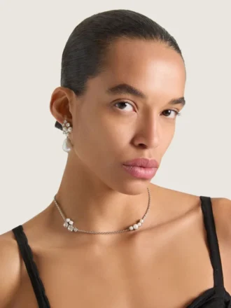 korte Crystal Pearl-ketting van metaal, kristallen en parels