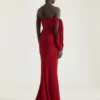 Lange avondjurk met bustier in crêpe met strik en pailletten Lange avondjurk met bustier in crêpe met strik en pailletten