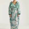 Lange jas met splitten in jacquard met rozenmotief Lange jas met splitten in jacquard met rozenmotief