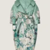 Lange jas met splitten in jacquard met rozenmotief Lange jas met splitten in jacquard met rozenmotief