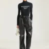 Broek met dubbele plooien van leer Broek met dubbele plooien van leer