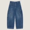 Medium blauwe cropped cocoon cargo-jeans