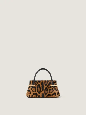 Mini Pinch-tas van leer met pony-effect en luipaardpatroon