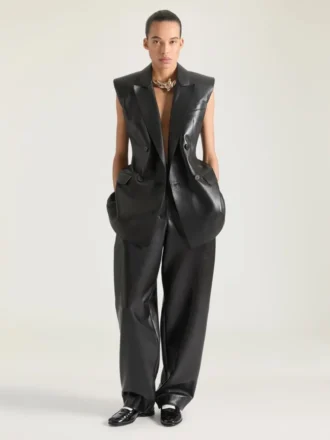 Broek met dubbele plooien van leer