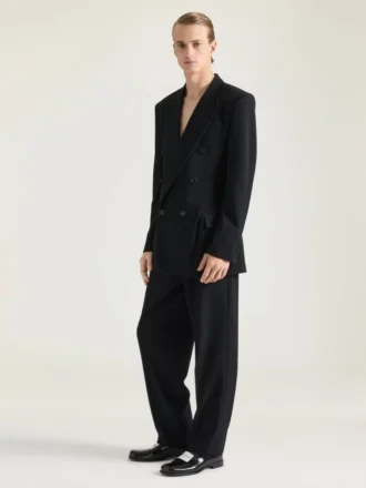 Op maat gemaakte broek met dubbele plooi van wollen twill