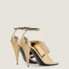 Sandalen met hak en vierkante neus van leer met spiegeleffect Sandalen met hak en vierkante neus van leer met spiegeleffect
