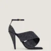 Sandalen met vierkante hakken in satijn met strass Sandalen met vierkante hakken in satijn met strass