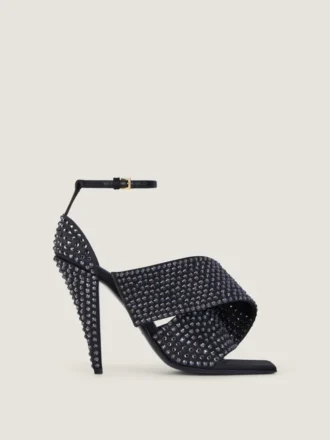 Sandalen met vierkante hakken in satijn met strass