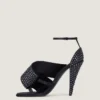 Sandalen met vierkante hakken in satijn met strass Sandalen met vierkante hakken in satijn met strass