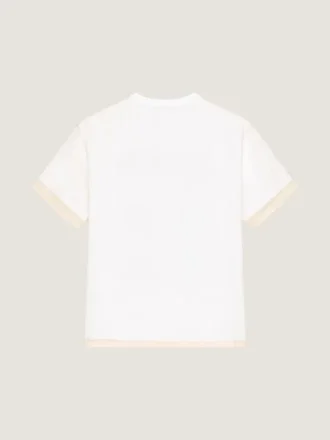T-shirt van katoen en organza met surrealistische print