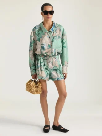 Zijden short met rozenprint