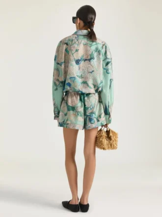 Zijden short met rozenprint